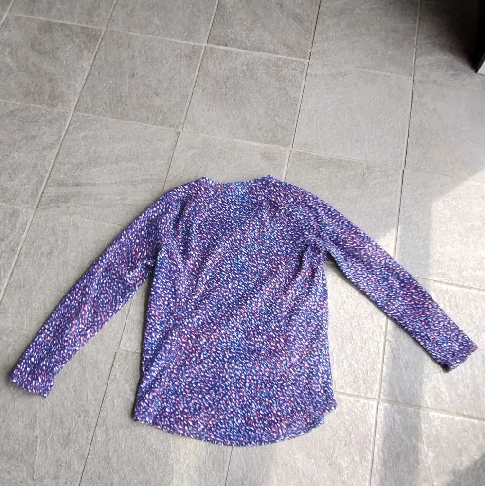 •St. John’s Bay Active Polka Dot confetti Blue V-Neck Fleece Pullover Sweatshirt - Picture 3 of 5